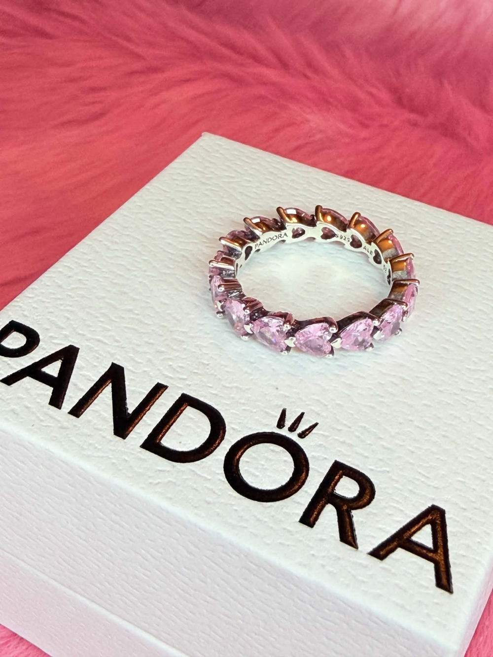 Pandora Pink Heart-Cut Cubic Zirconia Eternity Ring